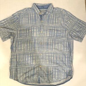 Tommy Bahama Men Daybreak Batik Silk Camp Shirt Blue Geometric Print XL